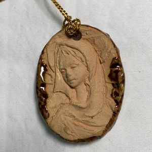 Mother Mary clay & ceramic religious medallion